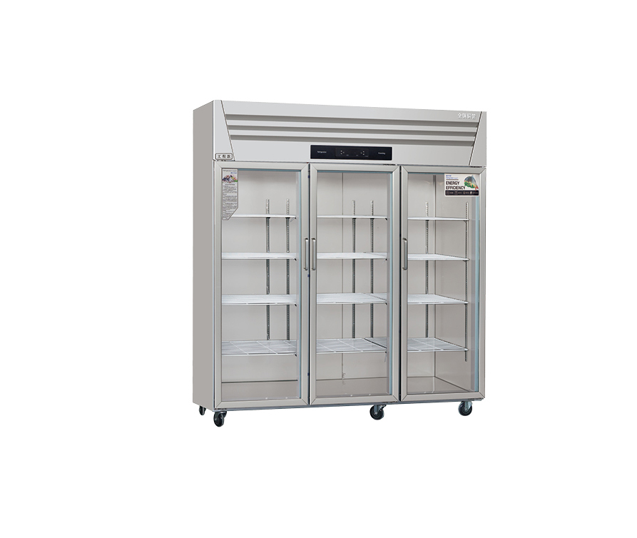 Stainless steel three door display cabinet