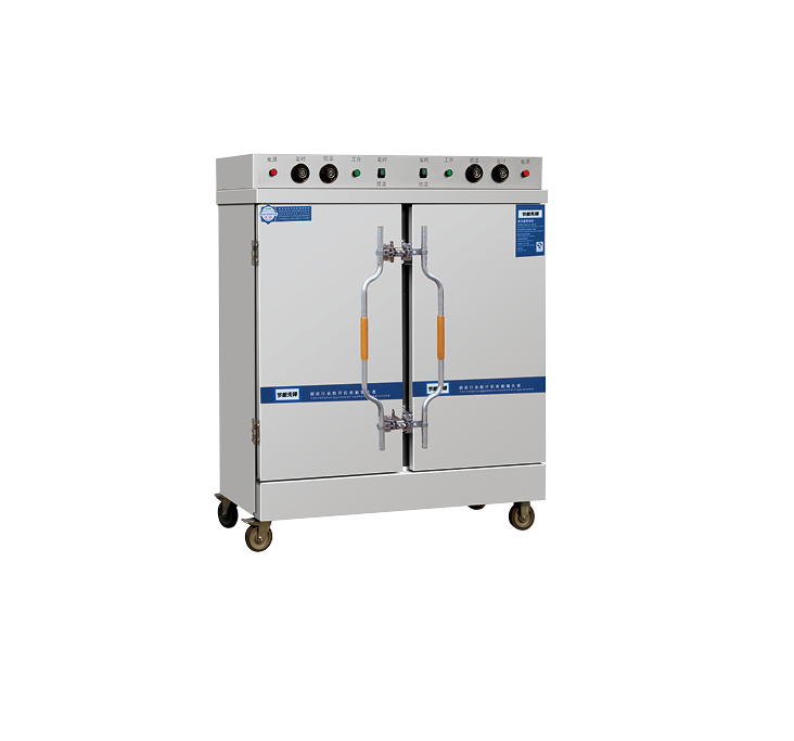 Rice steaming cabinet with timer and integrated handle